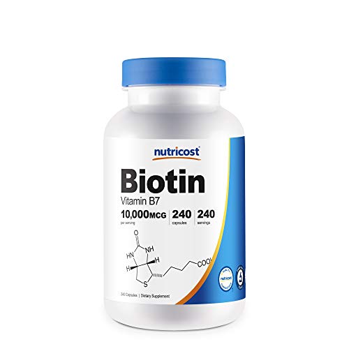 Crecimiento del Cabello Suplemento Nutricost Biotin (Vitamina B7) 240 Cap.
